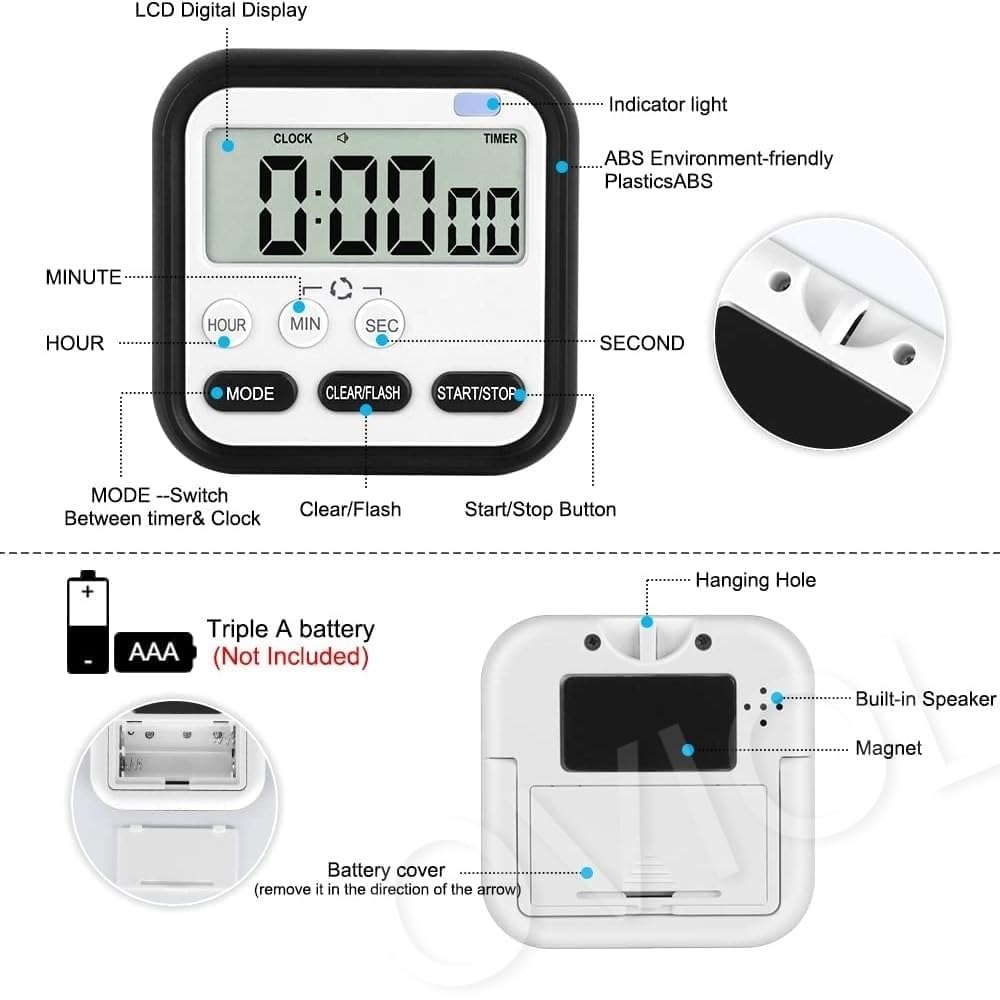 Oviol Stopwatch Timer For Study Kitchen Timer Large Lcd Screen 24Hr Digital Display Magnetic Retractable Stand Loud Alarm Stop W